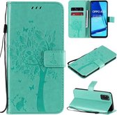 Voor Oppo A52 / A72 / A92 Boom & Kat Reliëfpatroon Horizontale Flip Leren Case met Houder & Kaartsleuven & Portemonnee & Lanyard (Groen)