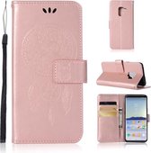Windgong Uil Embossing Patroon Horizontale Leren Flip Case met Houder & Kaartsleuven & Portemonnee Voor Galaxy S9 (Rose Goud)