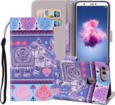 Olifant patroon Gekleurde tekening Horizontale lederen flip case voor Huawei P Smart / Enjoy 7S, met houder & kaartsleuven & portemonnee & lanyard