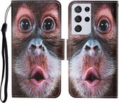 Voor Samsung Galaxy S21 Ultra 5G Gekleurde Tekening Patroon Horizontale Flip Leren Case met Houder & Kaartsleuven & Portemonnee & Lanyard (Orang-oetan)