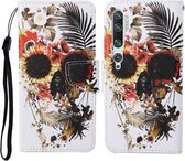 Voor Xiaomi Mi Note 10 / Note 10 Pro Gekleurde tekening patroon Horizontale flip lederen tas met houder & kaartsleuven & portemonnee & lanyard (bloemschedel)