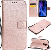 Voor Xiaomi Redmi 9 Sun Embossing Pattern Horizontale Flip Leather Case met Card Slot & Holder & Wallet & Lanyard (Rose Gold)