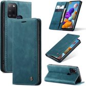 Voor Samsung Galaxy A21s CaseMe-013 Multifunctionele Retro Frosted Horizontale Flip Leren Case met Kaartsleuf & Houder & Portemonnee (Blauw)