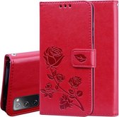 Voor Samsung Galaxy S20 FE 5G Rose reliëf horizontale flip PU lederen tas met houder & kaartsleuven & portemonnee (rood)