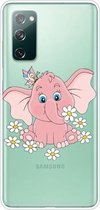 Voor Samsung Galaxy S20 FE schokbestendig geverfd transparant TPU beschermhoes (roze olifant)