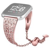 Voor Fitbit Versa bloemvorm metalen diamanten ketting armband horlogeband (roze)