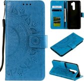 Voor Xiaomi Redmi Note 8 Pro Totem Bloem Reliëf Horizontale Flip TPU + PU Leather Case met Houder & Kaartsleuven & Portemonnee (Blauw)