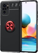 Voor Geschikt voor Xiaomi Redmi Note 10 metalen ringhouder 360 graden roterende TPU-hoes (zwart + rood)