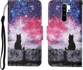 Voor Xiaomi Redmi Note 8 Pro Gekleurde Tekening Patroon Horizontale Flip Leren Case met Houder & Kaartsleuven & Portemonnee & Lanyard (Starry Cat)