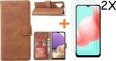 Samsung A32 hoesje bookcase Bruin - Galaxy A32 4G hoesje portemonnee wallet case - A32 book case hoes cover - Galaxyt A32 4G screenprotector / 2X tempered glass