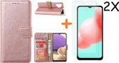 Hoesje Geschikt Voor Samsung Galaxy A32 hoesje bookcase Rose Goud Met screenprotector / 2X tempered glass