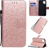 Voor Huawei P40 Lite / Nova 6 se Geperst Afdrukken Zonnebloempatroon Horizontale Flip PU Leren Case met Houder & Kaartsleuven & Portemonnee & Lanyard (Rose Goud)