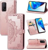 Voor Geschikt voor Xiaomi Mi 10T / Redmi K30S Mandala Bloem Reliëf Horizontale Flip Leren Case met Beugel / Kaartsleuf / Portemonnee / Lanyard (Rose Goud)