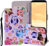 Gekleurd uilpatroon Gekleurde tekening Horizontale leren flip-hoes voor Galaxy S8, met houder en kaartsleuven en portemonnee en draagkoord