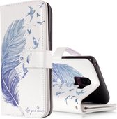 Voor Galaxy S9 + Blue Feather Pattern Horizontale Flip Leather Case met houder & kaartsleuven en portemonnee