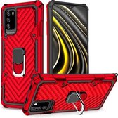 Voor Xiaomi Redmi Note 9 4G / Poco M3 Cool Armor PC + TPU schokbestendig hoesje met 360 graden rotatie ringhouder (rood)