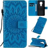 Voor Nokia 7.2 Geperst Afdrukken Zonnebloempatroon Horizontale Flip PU-lederen Case met Houder & Kaartsleuven & Portemonnee & Lanyard (Blauw)