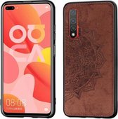 Voor Huawei Nova 6 Mandala stoffen hoes met reliëf PC + TPU mobiele telefoonhoes met magnetische functie en draagriem (bruin)