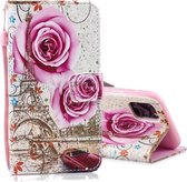 Horizontale leren flip-hoes met houder en kaartsleuven en portemonnee voor iPhone 12 mini (roze roos)