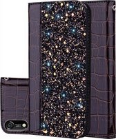Krokodiltextuur Glitterpoeder Horizontale lederen flip-hoes voor Huawei Y6 (2019) / Y6 Pro (2019) / Honor Play 8A, met kaartsleuven en houder (zwart)