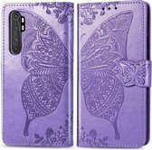 Voor Xiaomi Note 10 Lite Butterfly Love Flower reliëf horizontale flip lederen tas met beugel / kaartsleuf / portemonnee / lanyard (lichtpaars)