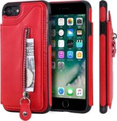 Voor iPhone SE 2020/8/7 effen kleur dubbele gesp ritssluiting schokbestendige beschermhoes (rood)