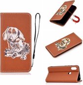 Voor Xiaomi Redmi Note 6 Pure Kleur Schilderen Horizontale Flip Leren Case met Kaartsleuven & Houder & Lanyard (Hond)