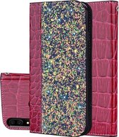 Krokodiltextuur Glitterpoeder Horizontale leren flip-hoes voor Huawei Y9 prime (2019), met kaartsleuven en houder (rood)