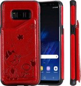 Voor Galaxy S8 Cat Bee Embossing Pattern Schokbestendige beschermhoes met kaartsleuven en fotolijst (rood)