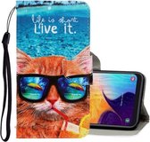 Voor Galaxy A40 3D Gekleurde Tekening Horizontale Flip PU Lederen Case met Houder & Kaartsleuven & Portemonnee (Onderwater Kat)