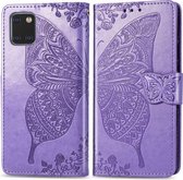 Voor Galaxy Note 10 Lite / A81 Butterfly Love Flower Reliëf Horizontale Flip Leren Case met Beugel / Kaartsleuf / Portemonnee / Lanyard (Lichtpaars)
