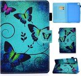 Voor iPad mini 5 / mini 4 / mini 3 / mini 2 / mini Gekleurde tekeningstiksels Horizontale flip lederen hoes met houder & kaartsleuven & slaap- / wekfunctie (groene vlinders)