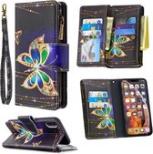 Voor iPhone XS Max Gekleurde Tekening Patroon Rits Horizontale Flip Leren Case met Houder & Kaartsleuven & Portemonnee (Grote Vlinder)