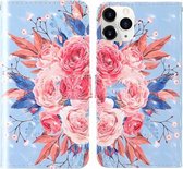 Voor iPhone 12/12 Pro 3D-schilderij Gekleurd tekeningpatroon Horizontaal Flip TPU + PU-leren hoes met houder & kaartsleuven & portemonnee & lanyard (gekleurde bloemen)