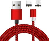 2-in-1 USB naar 8-pins + micro-USB magnetische metalen interface Gevlochten nylon oplaadkabel, lengte: 2 m (rood)