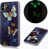 Voor iPhone X / XS Lichtgevende TPU zachte beschermhoes (dubbele vlinders)