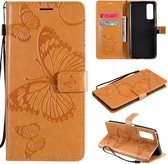 Voor Huawei Psmat 2021 3D Vlinders Embossing Patroon Horizontale Flip Leren Case met Houder & Kaartsleuf & Portemonnee (Geel)