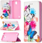 Voor Nokia 1.3 Gekleurde Tekening Patroon Onzichtbare Magnetische Horizontale Flip PU Lederen Case met Houder & Kaartsleuven & Portemonnee (twee Vlinders)