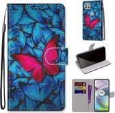 Voor Motorola Moto G 5G Gekleurde Tekening Cross Textuur Horizontale Flip PU Lederen Case met Houder & Kaartsleuven & Portemonnee & Lanyard (Blauw Rood Vlinder)