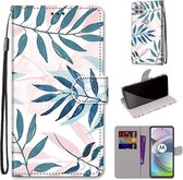 Voor Motorola Moto G 5G Gekleurde Tekening Cross Textuur Horizontale Flip PU Lederen Case met Houder & Kaartsleuven & Portemonnee & Lanyard (Roze Groen Blad)