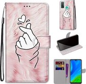 Voor Huawei P smart 2020 Gekleurde Tekening Cross Textuur Horizontale Flip PU Lederen Case met Houder & Kaartsleuven & Portemonnee & Lanyard (Roze Handen Hart)