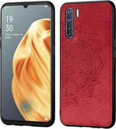 Voor OPPO Reno 3 Mandala reliëf stoffen hoes PC + TPU mobiele telefoonhoes met magnetische functie en draagriem (rood)