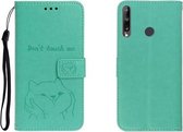 Voor Huawei P40 Lite E Reliëf Shiba Inu Links en Rechts lederen tas met standaard & kaartsleuf & sallet (groen)