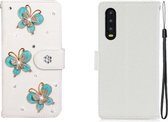 Voor Huawei P30 horizontale flip effen kleur strass lederen tas met kaartsleuf & portemonnee & houder (drie vlinders)