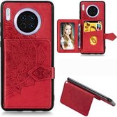 Voor Huawei Mate 30 Mandala Reliëf Magnetische Doek PU + TPU + PC Case met Houder & Kaartsleuven & Portemonnee & Fotolijst & Riem (Rood)