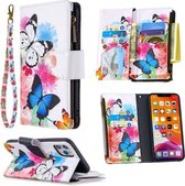 Voor iPhone 11 Pro Max Gekleurd tekeningpatroon Rits Horizontaal Flip lederen hoesje met houder & kaartsleuven & portemonnee (twee vlinders)