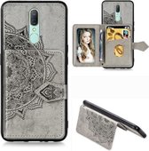 Voor OPPO F11 Pro Mandala Reliëf Magnetische Doek PU + TPU + PC Case met Houder & Kaartsleuven & Portemonnee & Fotolijst & Riem (Grijs)