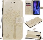 Voor Xiaomi Redmi 9 Boom & Kat Reliëfpatroon Horizontale Flip Leren Case met Houder & Kaartsleuven & Portemonnee & Lanyard (Goud)