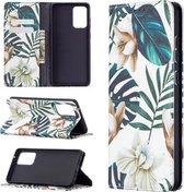 Voor Samsung Galaxy A72 5G Gekleurde Tekening Patroon Onzichtbare Magnetische Horizontale Flip PU Lederen Case met Houder & Kaartsleuven & Portemonnee (Rode Bladeren)