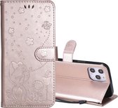 Voor iPhone 12 Pro Max Cat Bee Embossing Pattern Shockproof Horizontale Flip Leather Case met houder & kaartsleuven & portemonnee (Rose Gold)